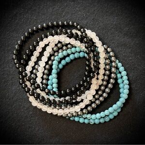 8 Chakra Bracelets Real Gemstones: Turquoise; Rose Quartz; Hematite; Black Onyx